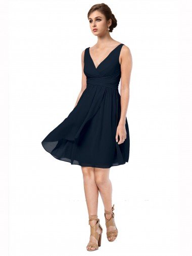 Short Knee Length Criss Cross Draped Chiffon Cocktail Dress UK