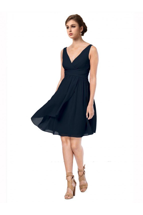 Short Knee Length Criss Cross Draped Chiffon Cocktail Dress UK