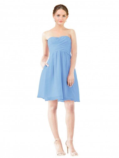 Short Knee Length Chiffon Cocktail Dress with Twisted Strapless Sweetheart Neckline UK