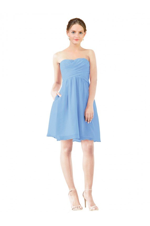 Short Knee Length Chiffon Cocktail Dress with Twisted Strapless Sweetheart Neckline UK
