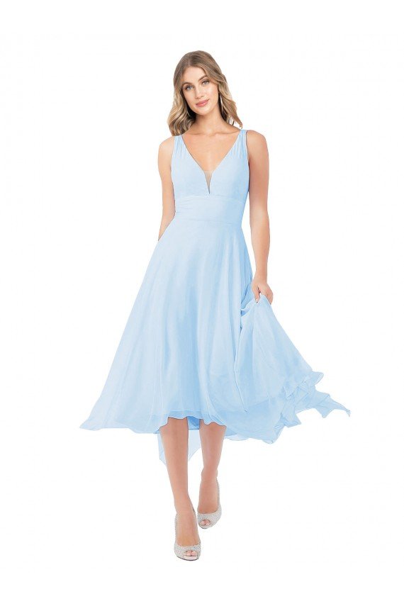 Chiffon Midi Length Keyhole Back Cocktail Dress UK