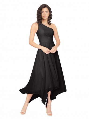 Midi Length One Shoulder Chiffon Cocktail Dress UK