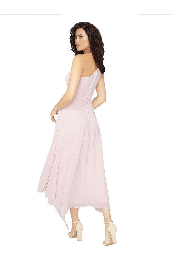 Midi Length One Shoulder Chiffon Cocktail Dress UK