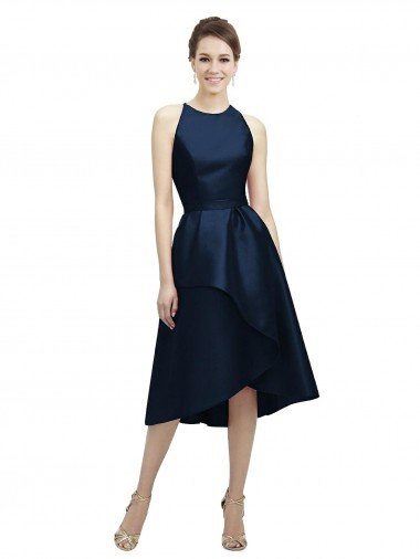 Halter Neck Short Tea Length Sleeveless Satin Cocktail Dress UK