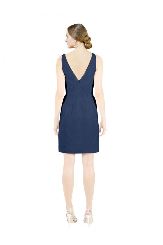 Deep V-Neck Short Knee Length Satin Cocktail Dress with Slimming Pleats UK