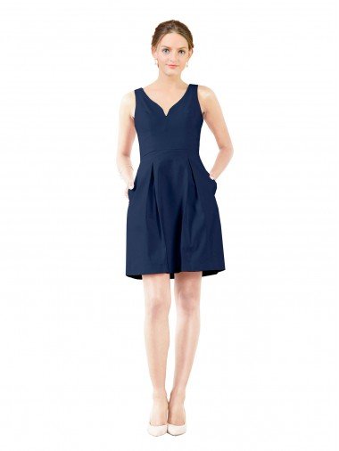 V-Neck A-Line Satin Cocktail Dress with Pockets UK
