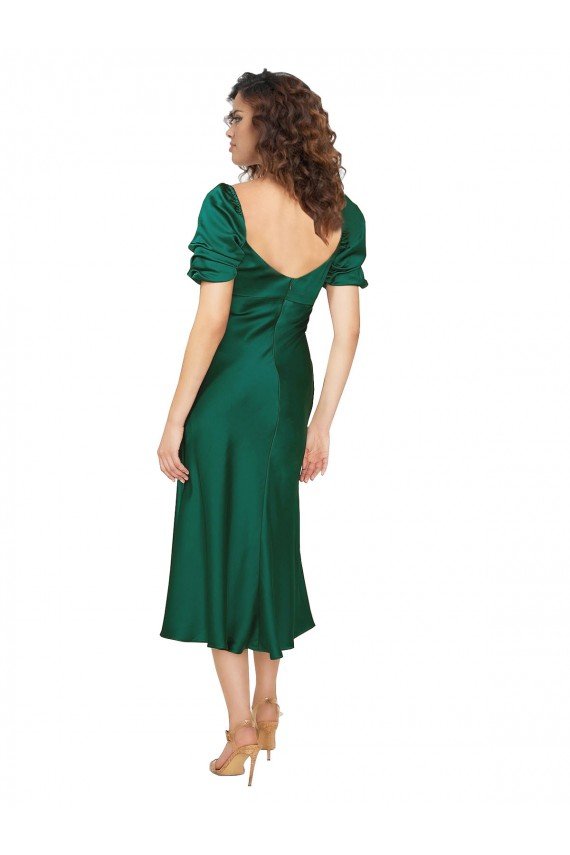 Ruched Sleeve Silky Satin Cocktail Dress UK