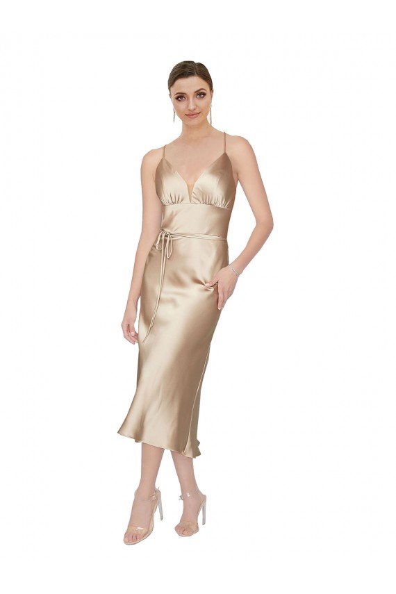 Empire Waist Silky Satin Midi Length Cocktail Dress UK