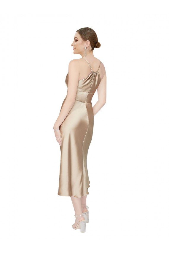 Empire Waist Silky Satin Midi Length Cocktail Dress UK