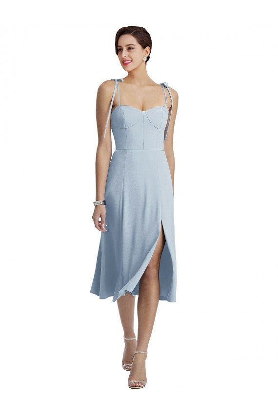 Midi Length Bustier Crepe Cocktail Dress with Back Bow Straps UK