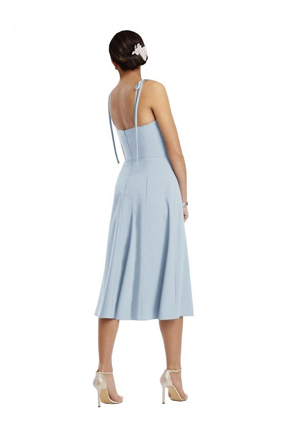 Midi Length Bustier Crepe Cocktail Dress with Back Bow Straps UK