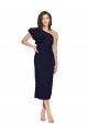 Ruched Midi Length Short Crepe Cocktail Dress with Shoulder Ruffles UK