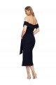Fitted Short Midi Length Off the Shoulder Crepe Cocktail Dress with Side Split and Waist Tie UK