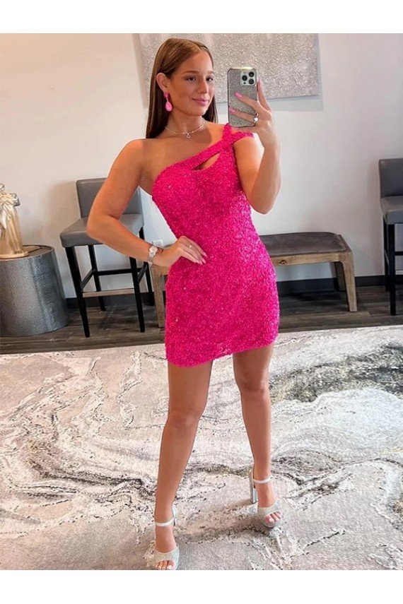 Velvet Sequin One Shoulder Sleeveless Short Cocktail Dress UK