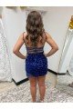 Spaghetti Straps Backless Sleeveless Short Velvet Sequin Cocktail Dress UK