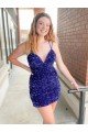 Sleeveless Short Velvet Sequin V-Neck Cocktail Dress UK