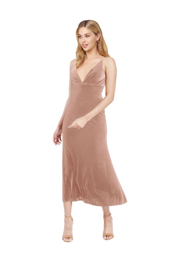 Midi Length Short V-Neck Velvet Cocktail Dress with Notched Neckline UK