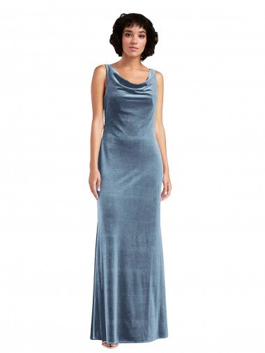 Stretch Velvet Floor Length Cowl Neck Long Cocktail Dress UK
